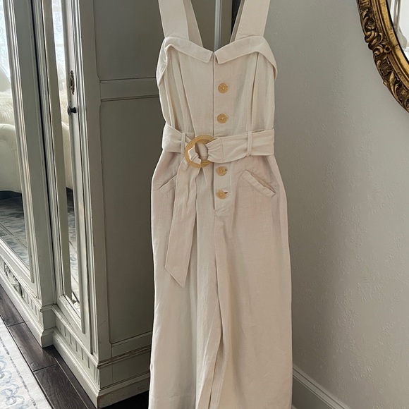 Anthropologie Linen Blend Cape Cod Sleeveless Jumpsuit with Belt - Picture 3 of 15